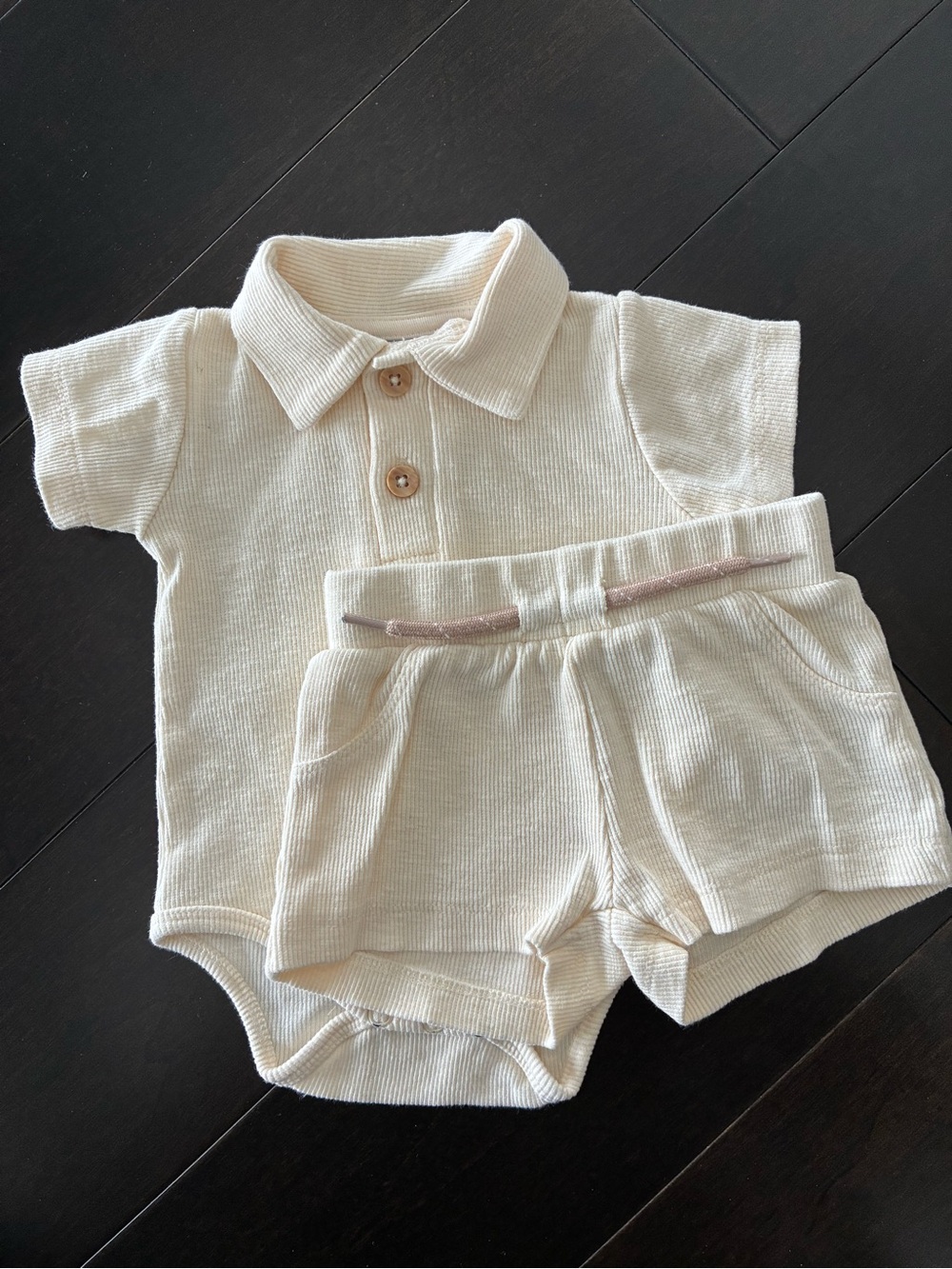Dirkje Cream Knit Polo Bodysuit & Shorts Set for Babies